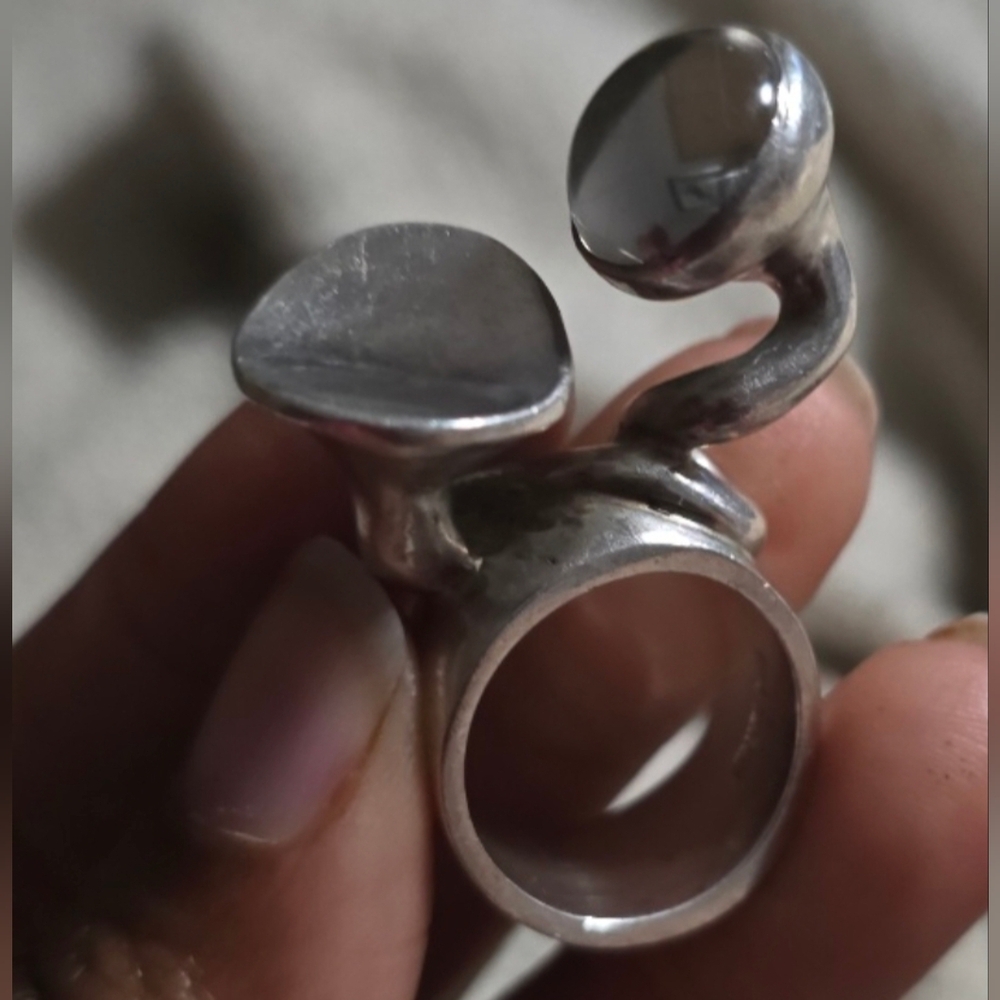 Heavy Modernist Sterling Silver Sculptural Abstract Ring